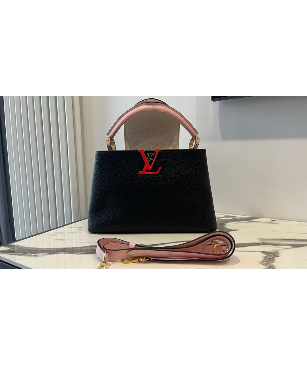 LOUIS VUITTON Черная кожаная сумка с короткими ручками, фото 4