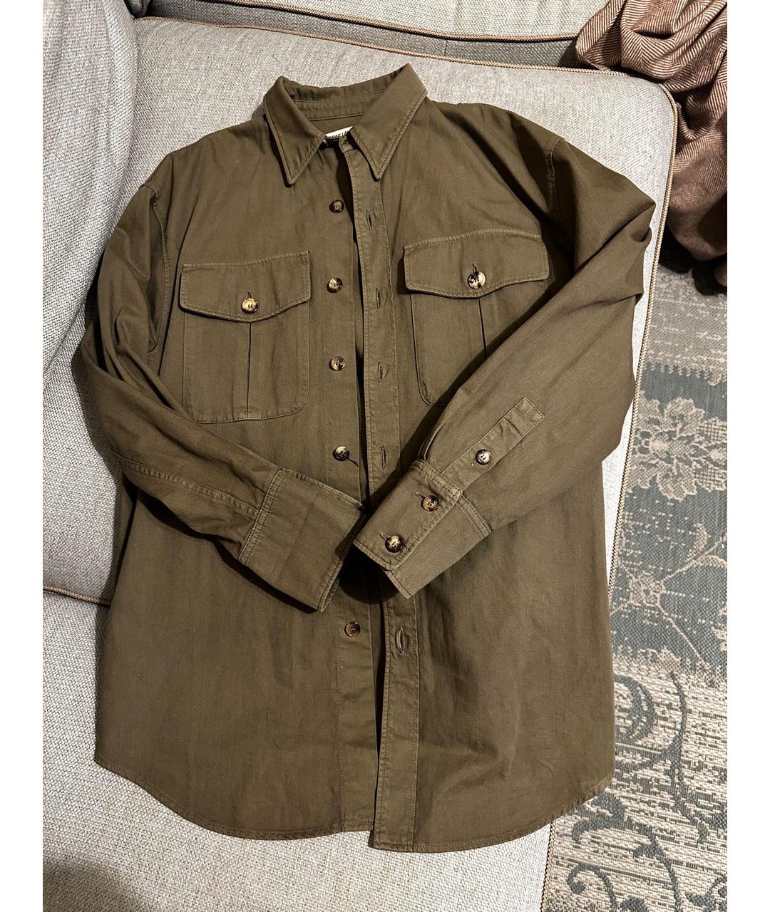 SAINT LAURENT Хаки хлопковая рубашка, фото 8