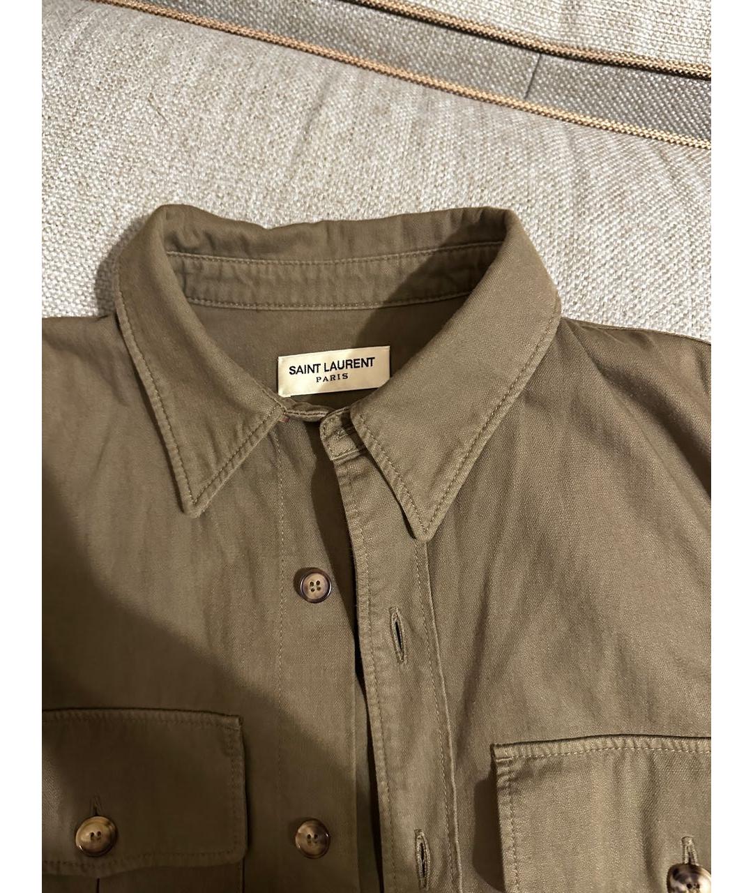 SAINT LAURENT Хаки хлопковая рубашка, фото 3