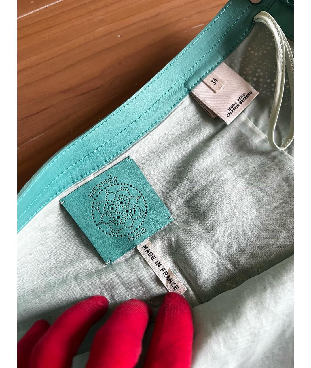 HERMES Бирюзовые кожаные шорты, фото 5