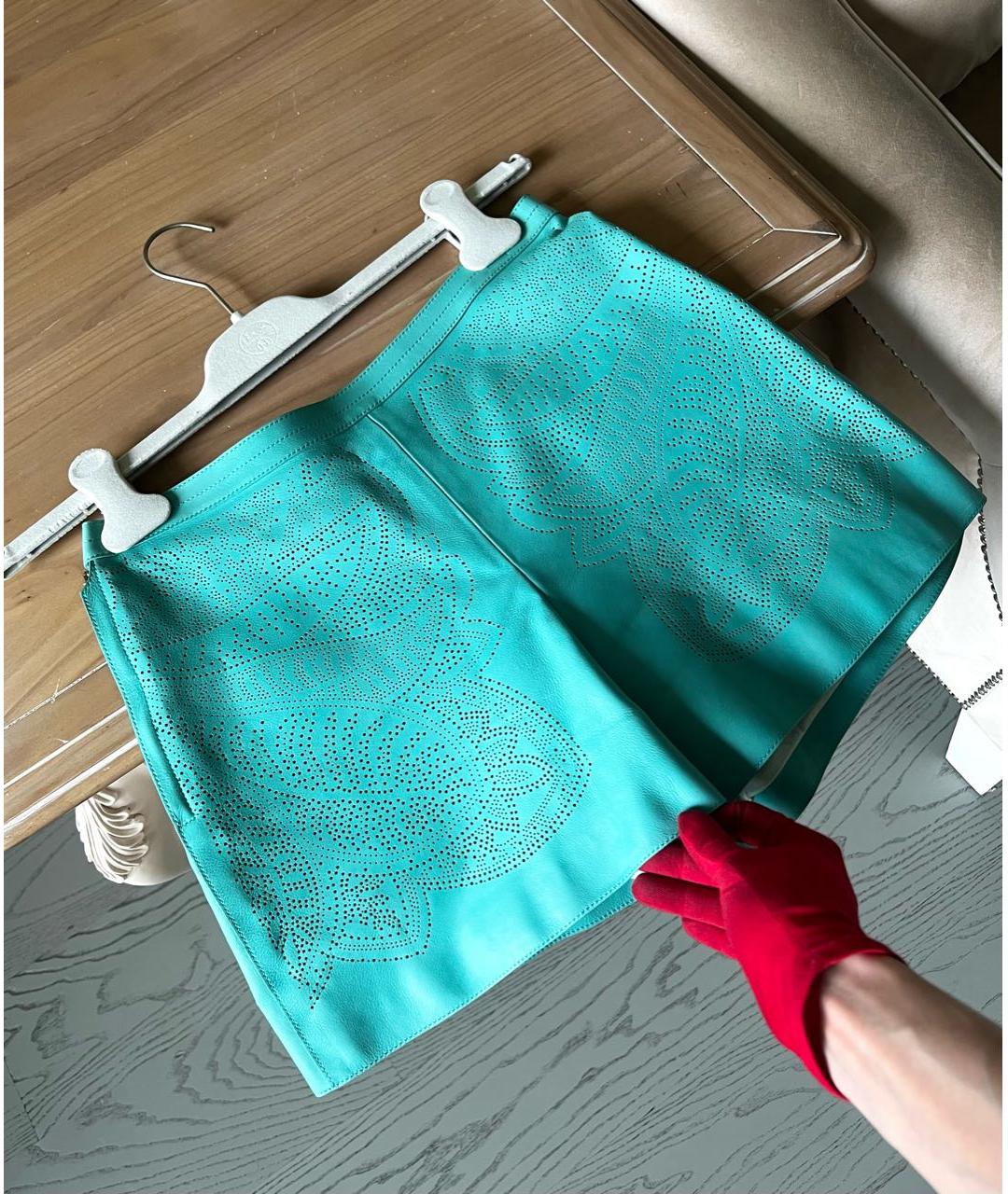 HERMES Бирюзовые кожаные шорты, фото 6