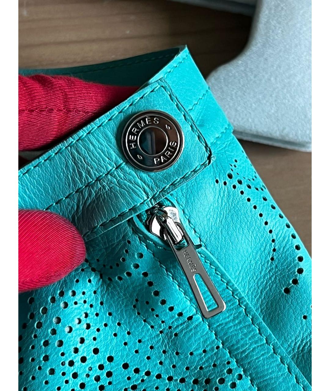 HERMES Бирюзовые кожаные шорты, фото 2