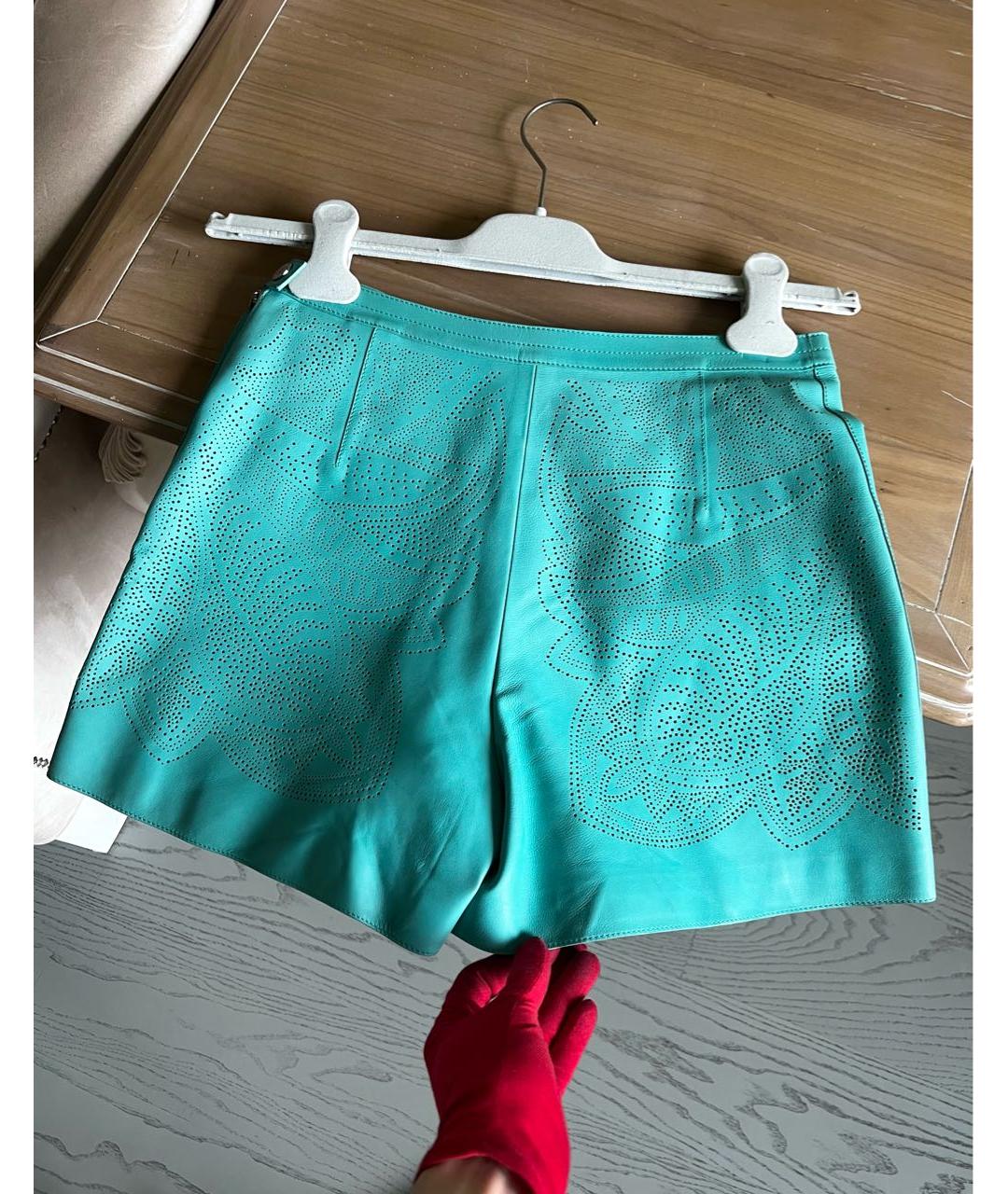 HERMES Бирюзовые кожаные шорты, фото 3