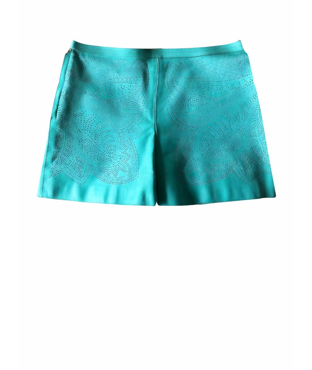HERMES Бирюзовые кожаные шорты, фото 1