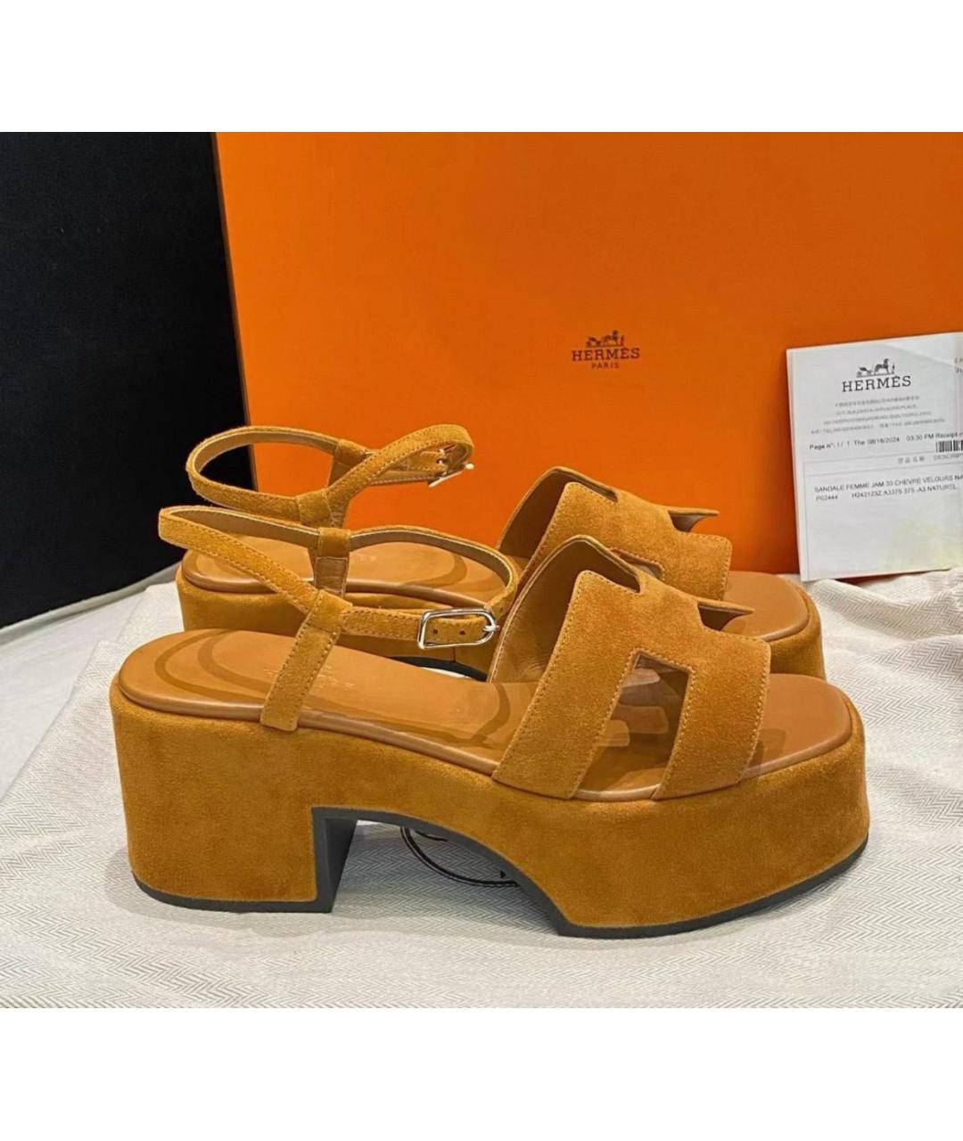 HERMES Коричневые замшевые босоножки, фото 2