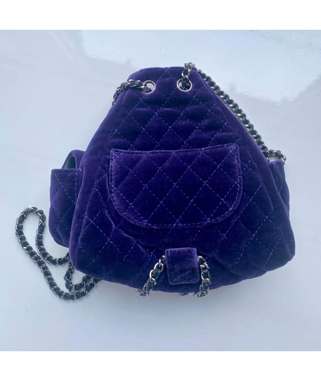 CHANEL Фиолетовый бархатный рюкзак, фото 8