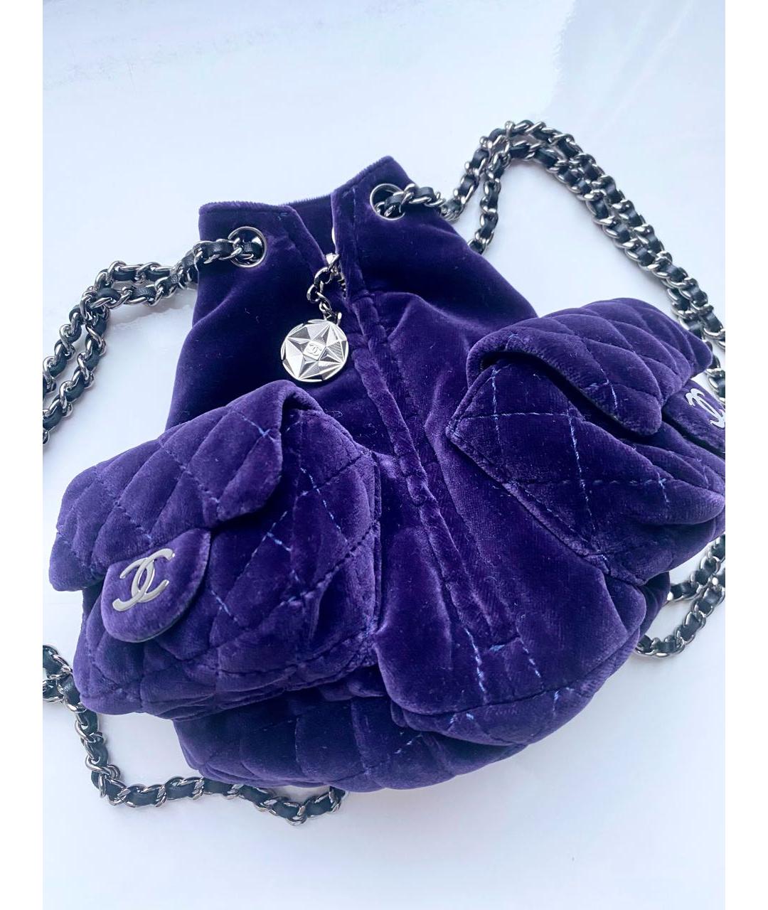 CHANEL Фиолетовый бархатный рюкзак, фото 6