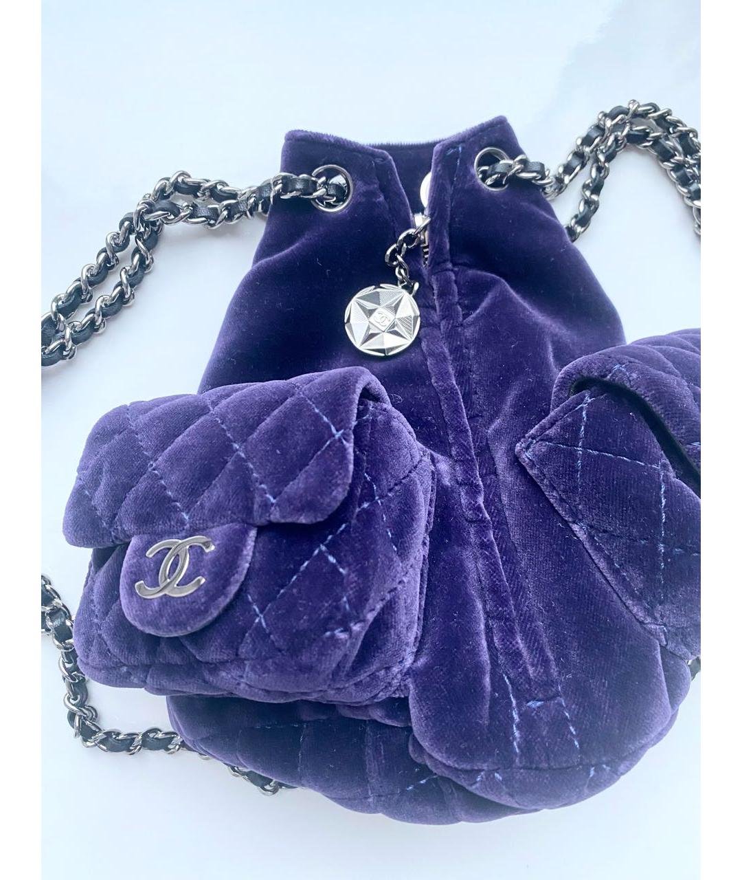 CHANEL Фиолетовый бархатный рюкзак, фото 5