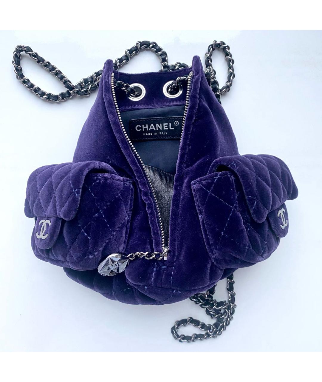 CHANEL Фиолетовый бархатный рюкзак, фото 3
