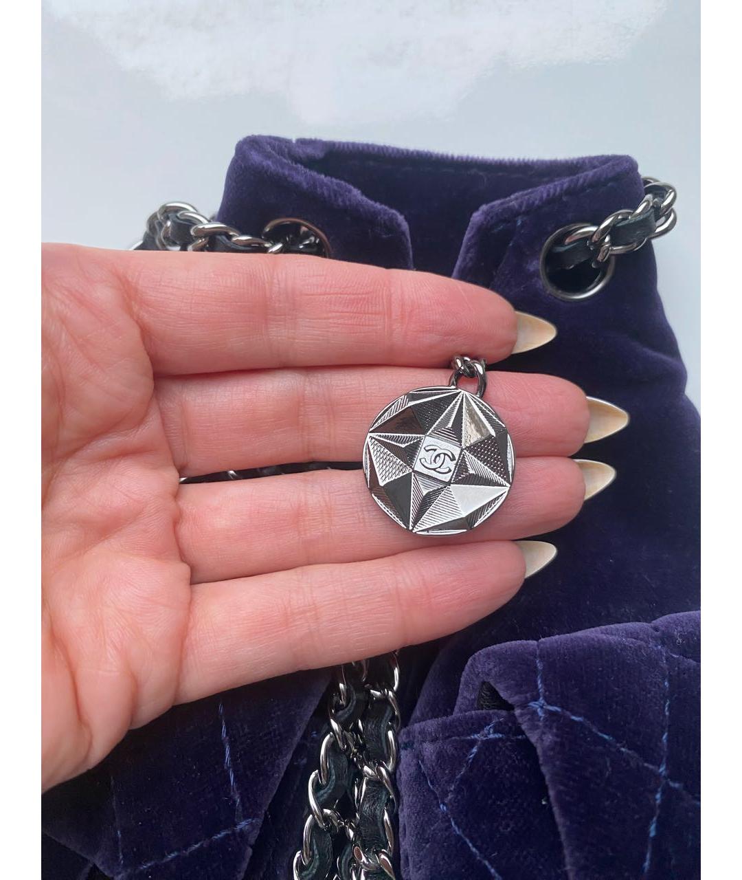 CHANEL Фиолетовый бархатный рюкзак, фото 9