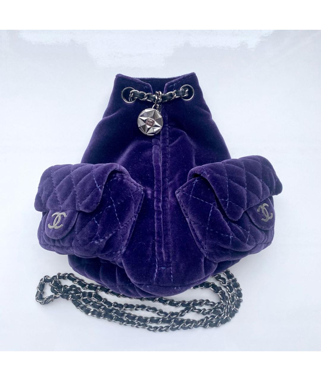 CHANEL Фиолетовый бархатный рюкзак, фото 2
