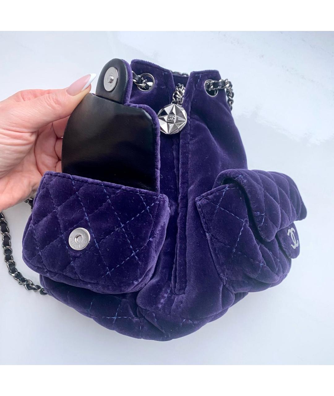 CHANEL Фиолетовый бархатный рюкзак, фото 4