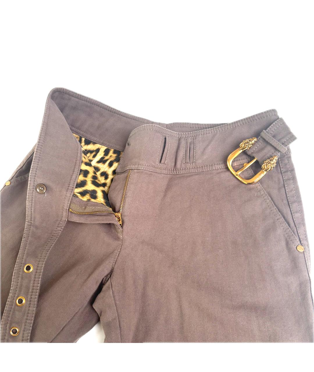 ROBERTO CAVALLI Коричневые хлопковые прямые брюки, фото 2