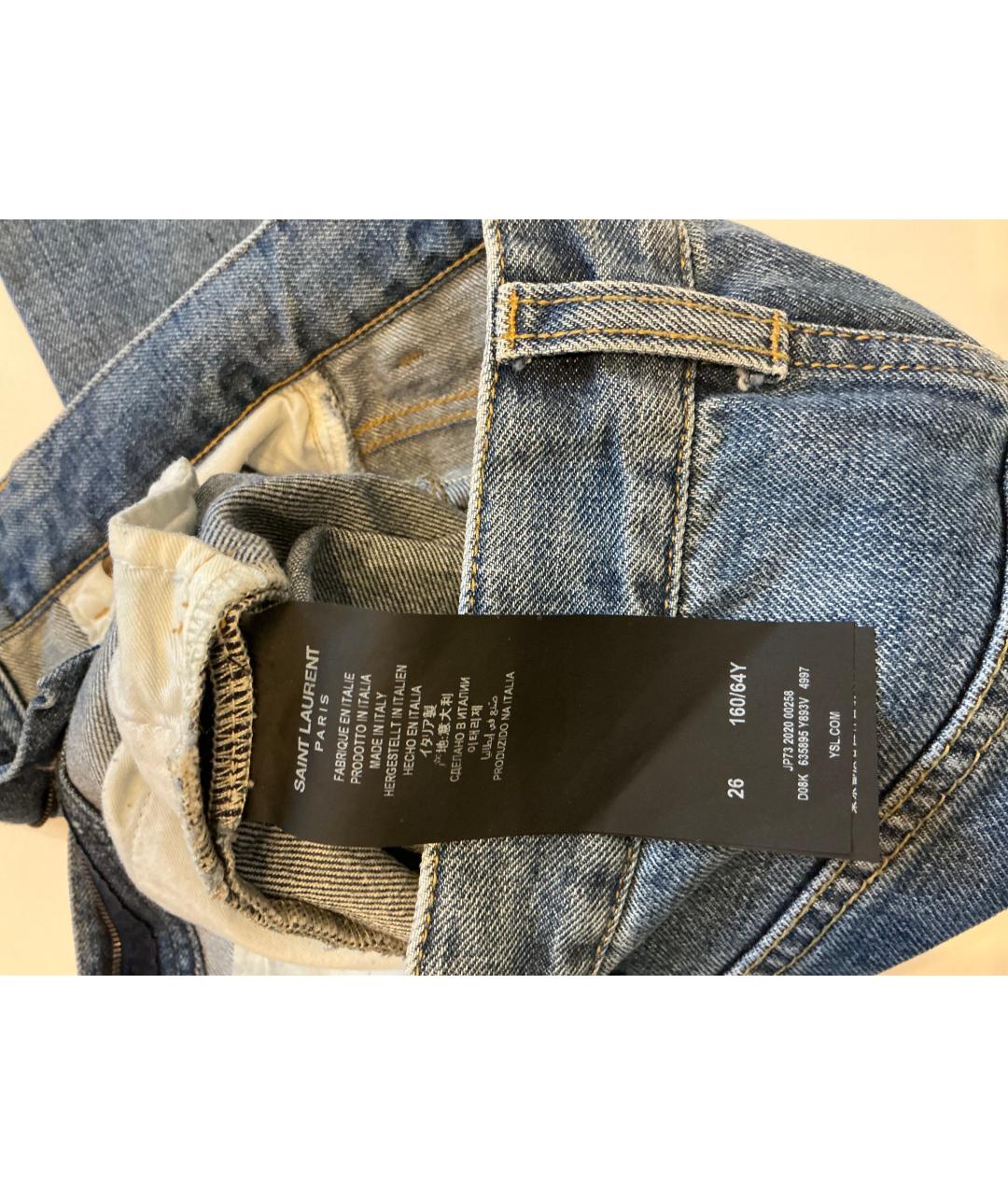 SAINT LAURENT Синие хлопковые прямые джинсы, фото 5