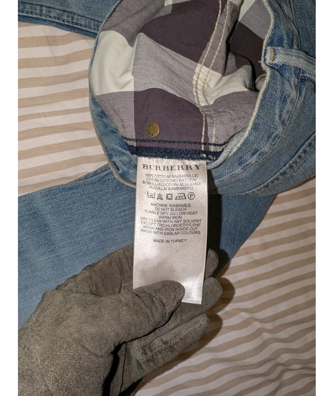 BURBERRY Голубые хлопковые прямые джинсы, фото 5