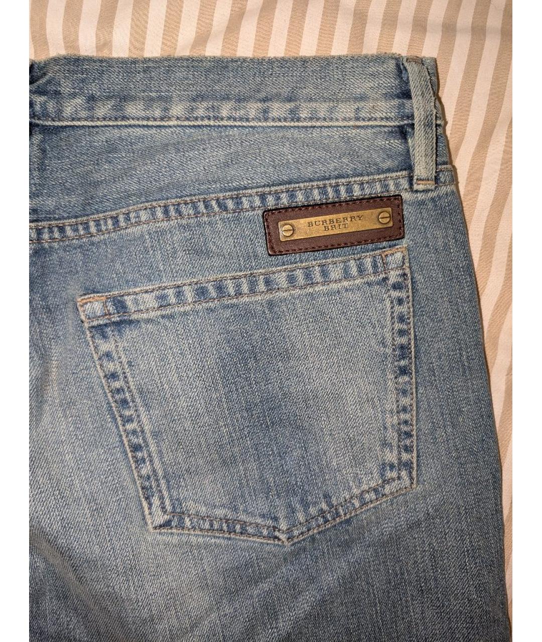 BURBERRY Голубые хлопковые прямые джинсы, фото 4