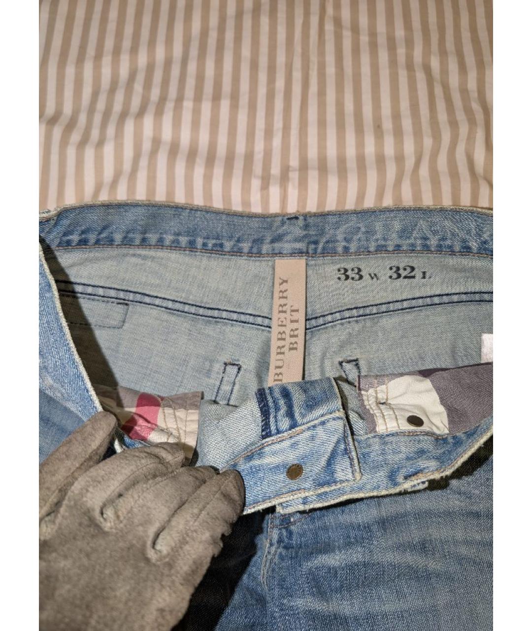 BURBERRY Голубые хлопковые прямые джинсы, фото 3