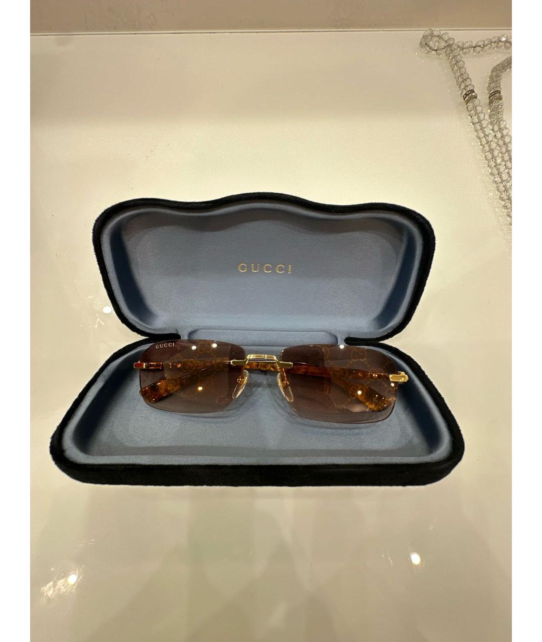 GUCCI Коричневые металлические солнцезащитные очки, фото 3