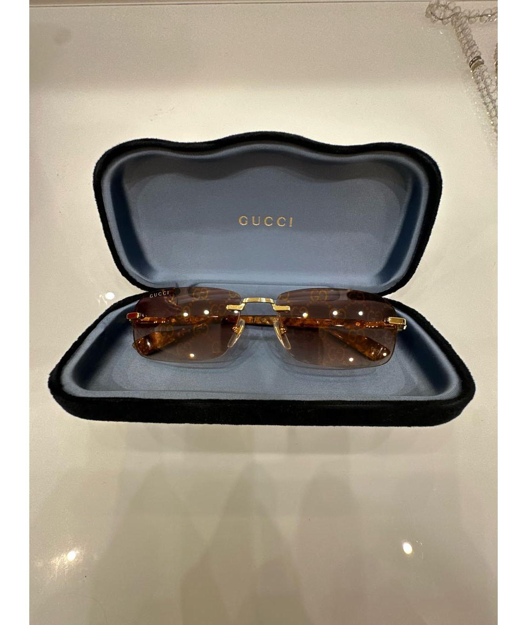 GUCCI Коричневые металлические солнцезащитные очки, фото 4