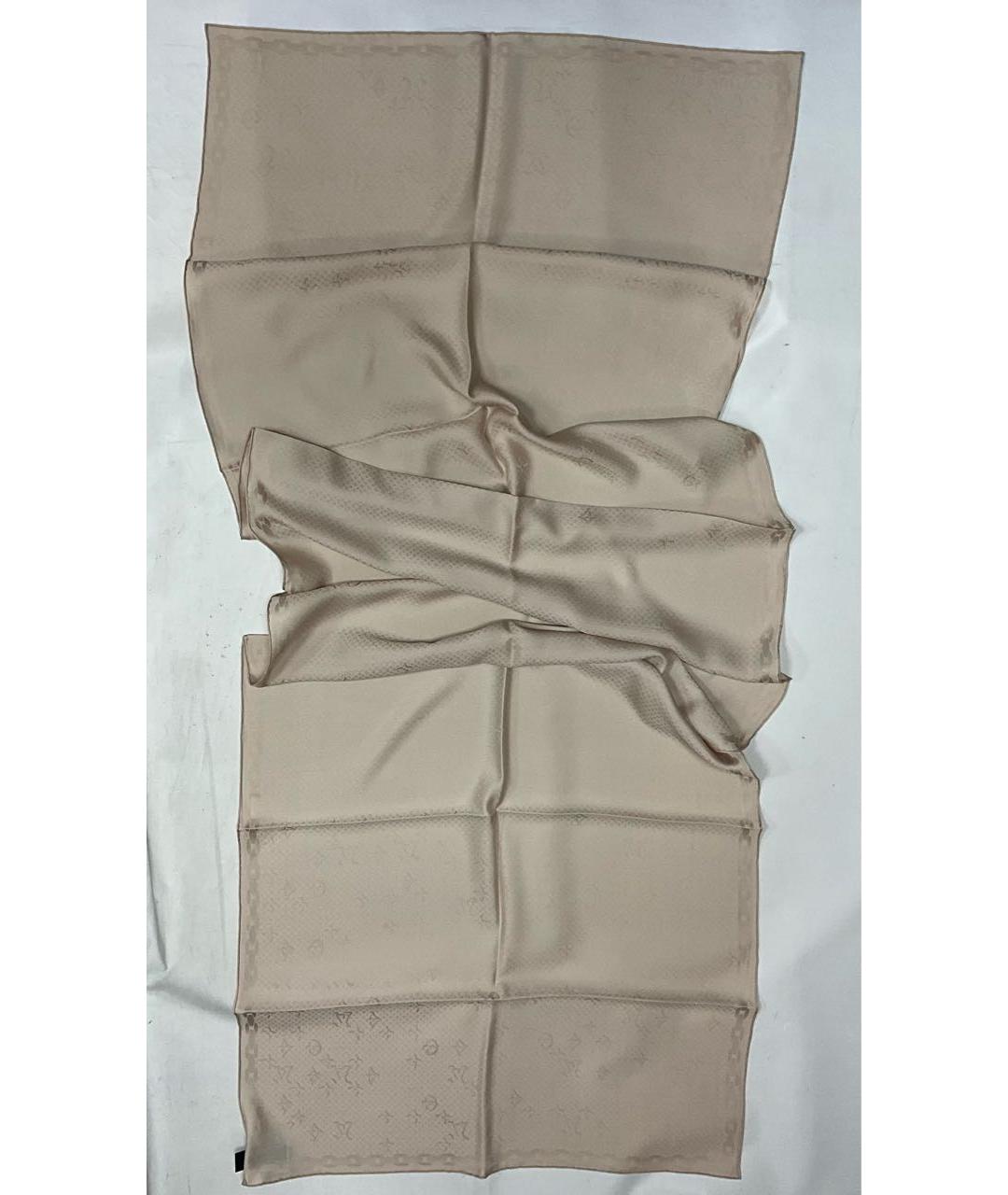 LOUIS VUITTON Бежевый шелковый шарф, фото 2