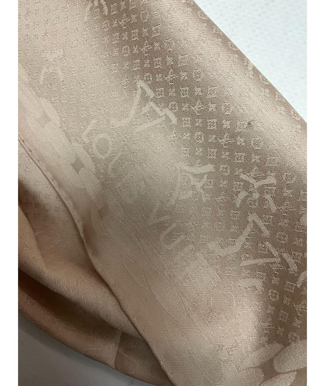 LOUIS VUITTON Бежевый шелковый шарф, фото 3