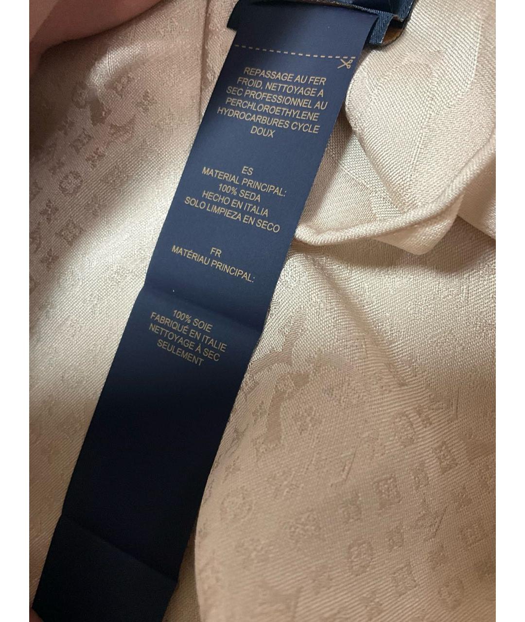 LOUIS VUITTON Бежевый шелковый шарф, фото 6