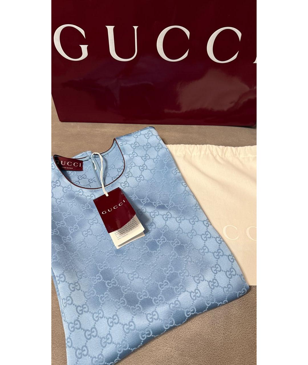 GUCCI Голубая вискозная футболка, фото 7