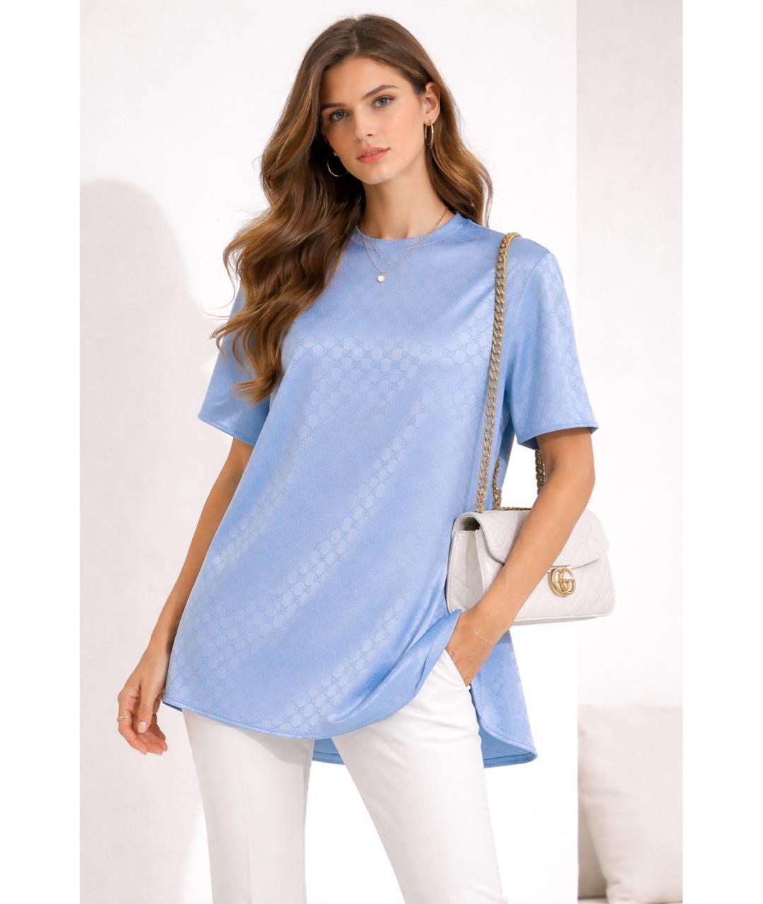 GUCCI Голубая вискозная футболка, фото 8