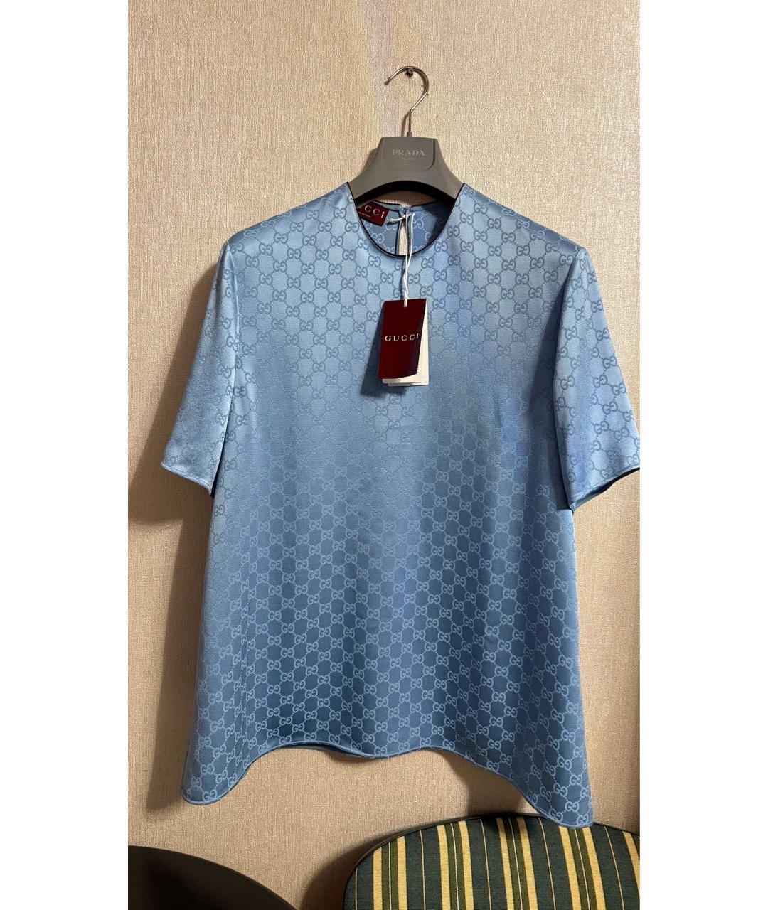 GUCCI Голубая вискозная футболка, фото 9
