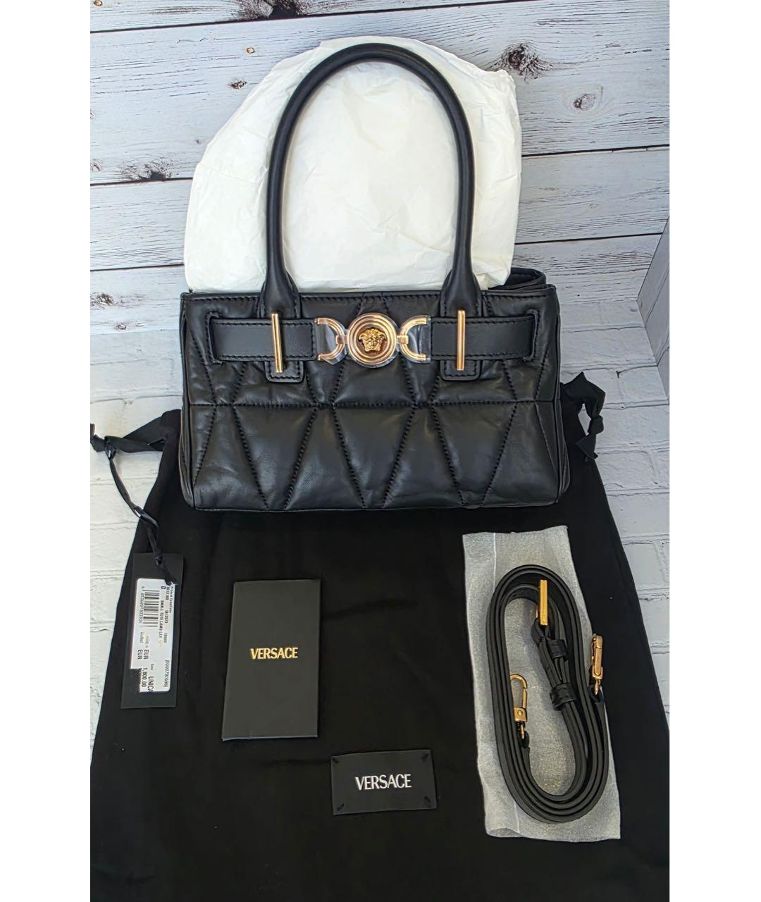 VERSACE Черная кожаная сумка тоут, фото 9