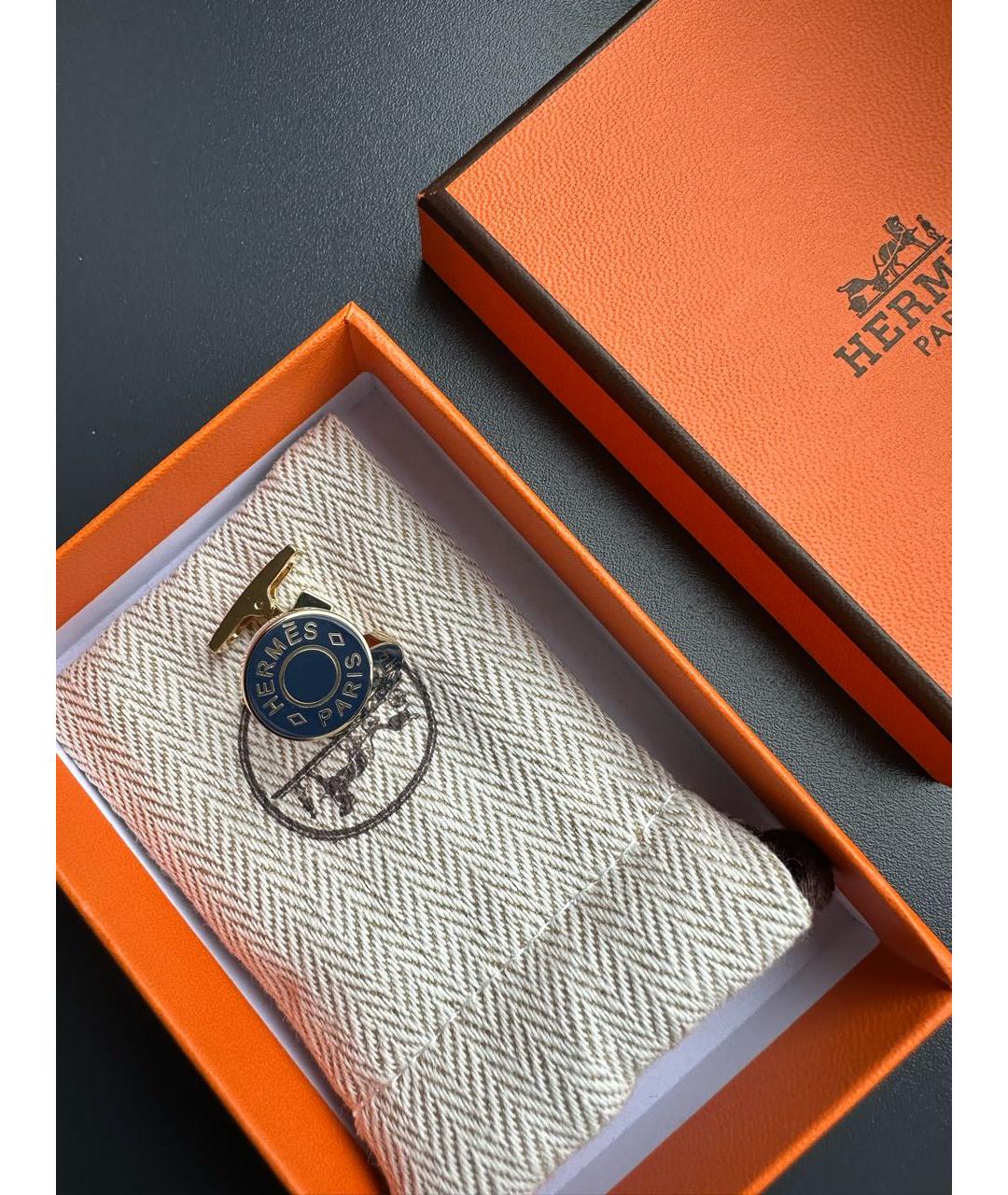 HERMES Темно-синие металлические запонки, фото 2