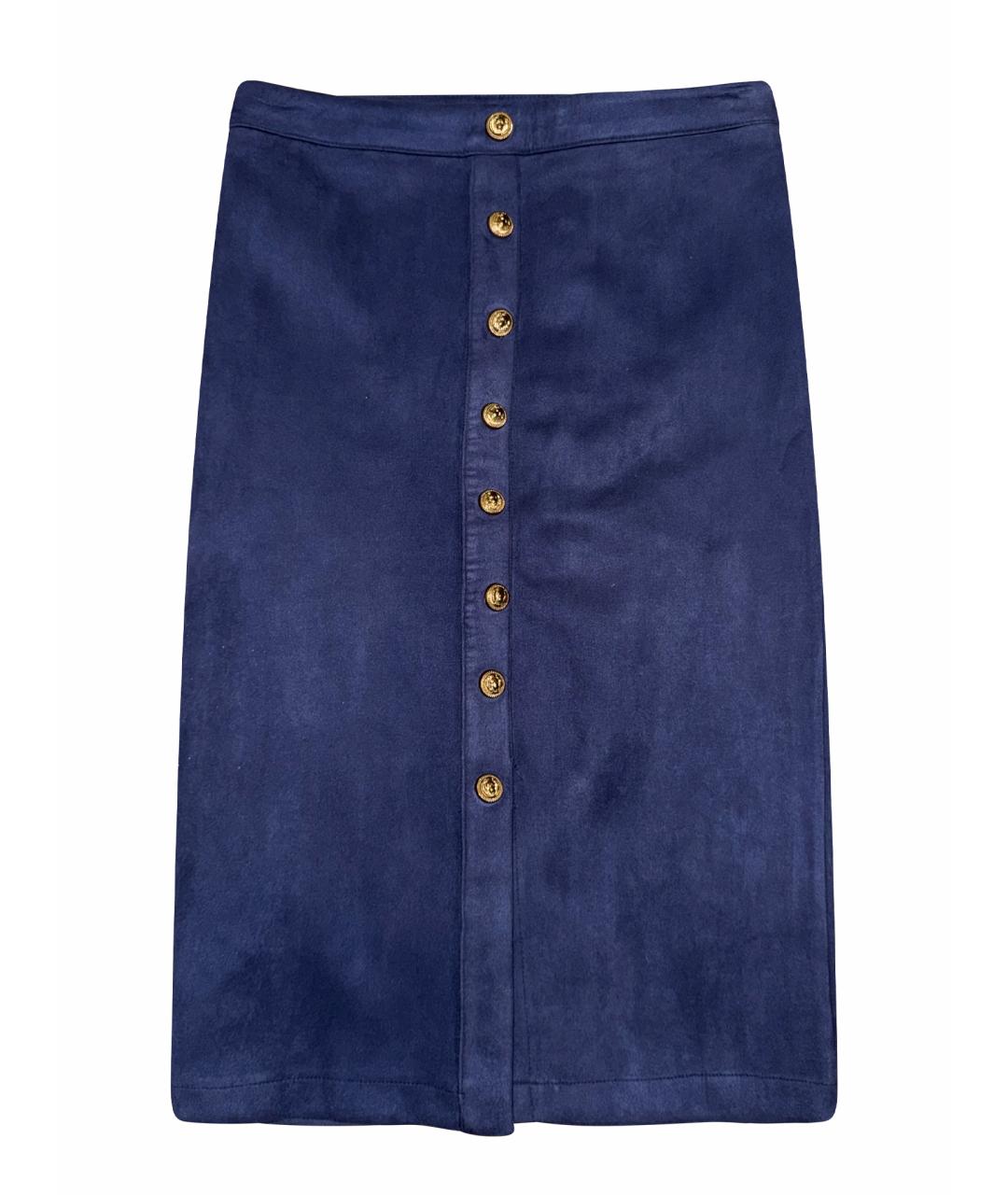 BALMAIN Синяя велюровая юбка миди, фото 1
