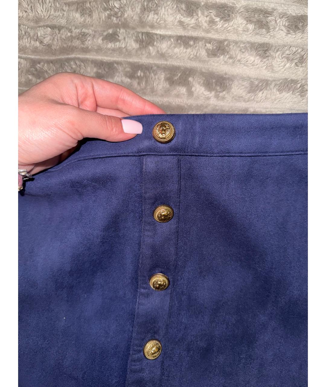 BALMAIN Синяя велюровая юбка миди, фото 3