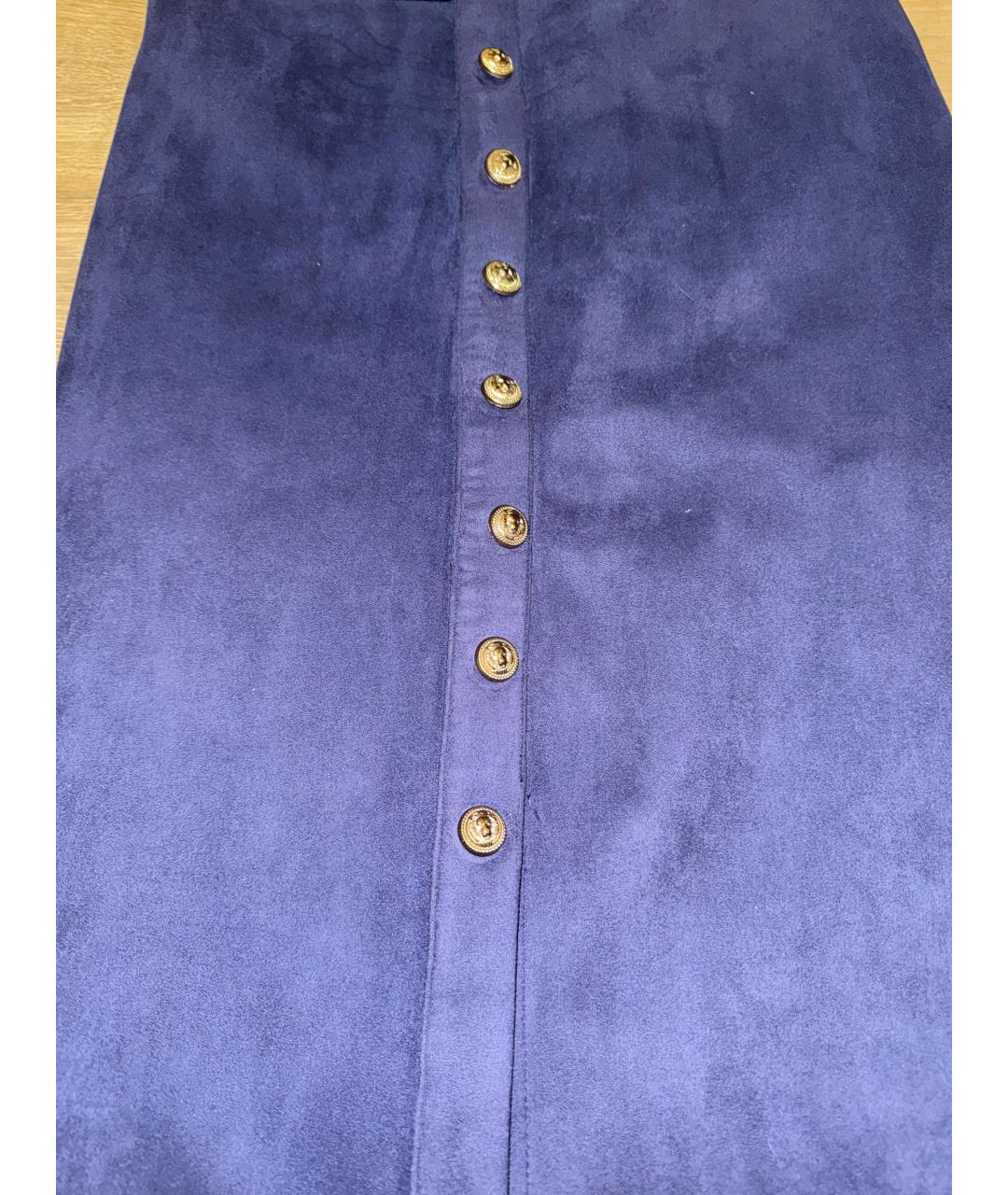 BALMAIN Синяя велюровая юбка миди, фото 5