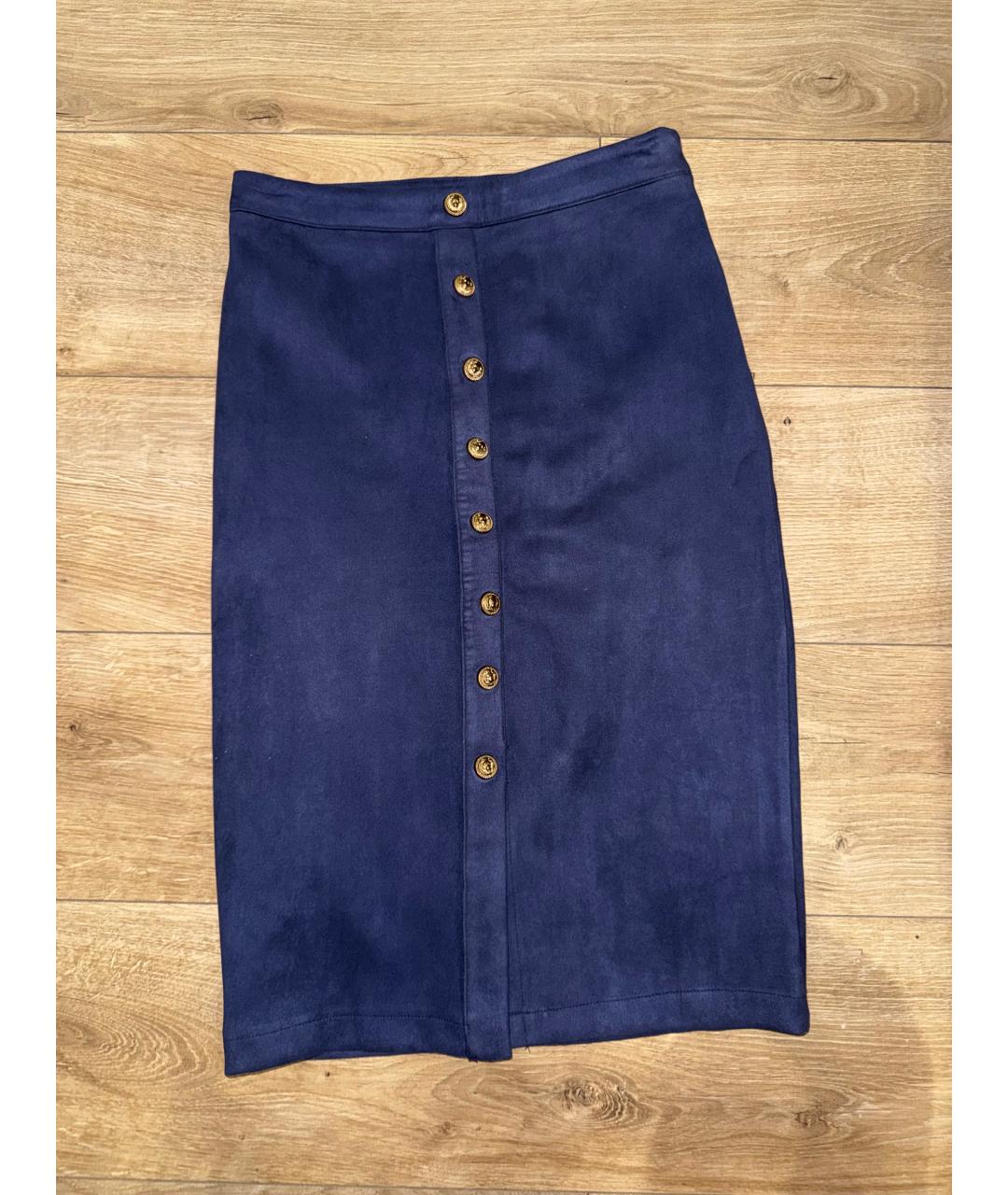 BALMAIN Синяя велюровая юбка миди, фото 6