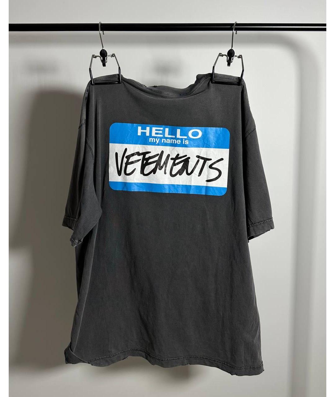 VETEMENTS Антрацитовая хлопковая футболка, фото 4