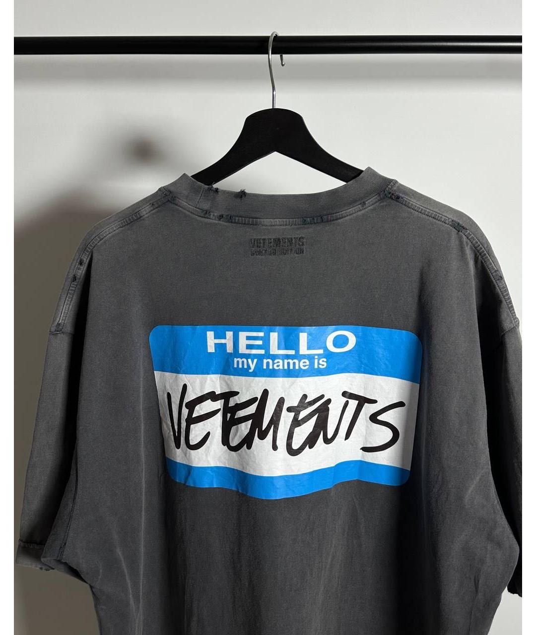 VETEMENTS Антрацитовая хлопковая футболка, фото 5