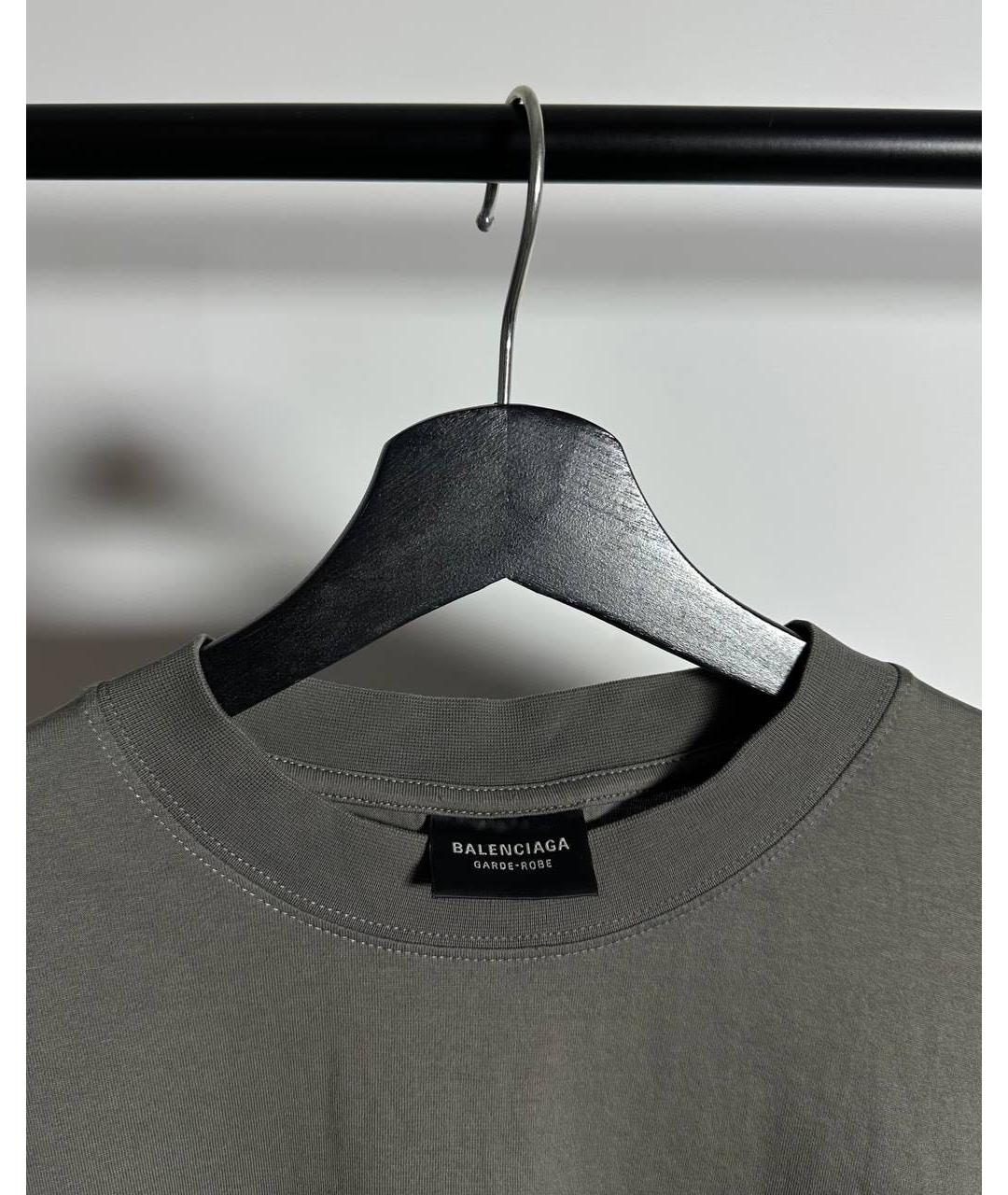 BALENCIAGA Серая хлопковая футболка, фото 4