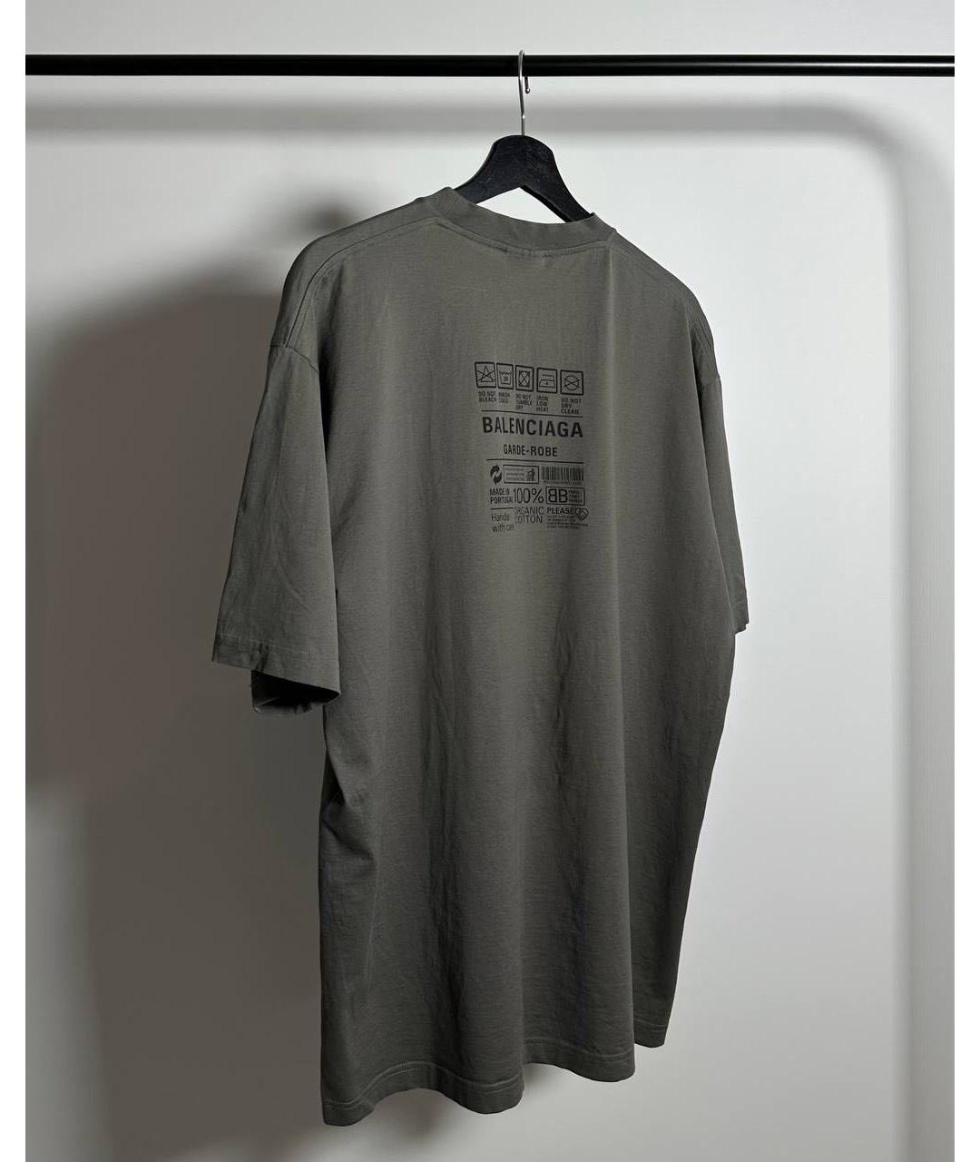 BALENCIAGA Серая хлопковая футболка, фото 3