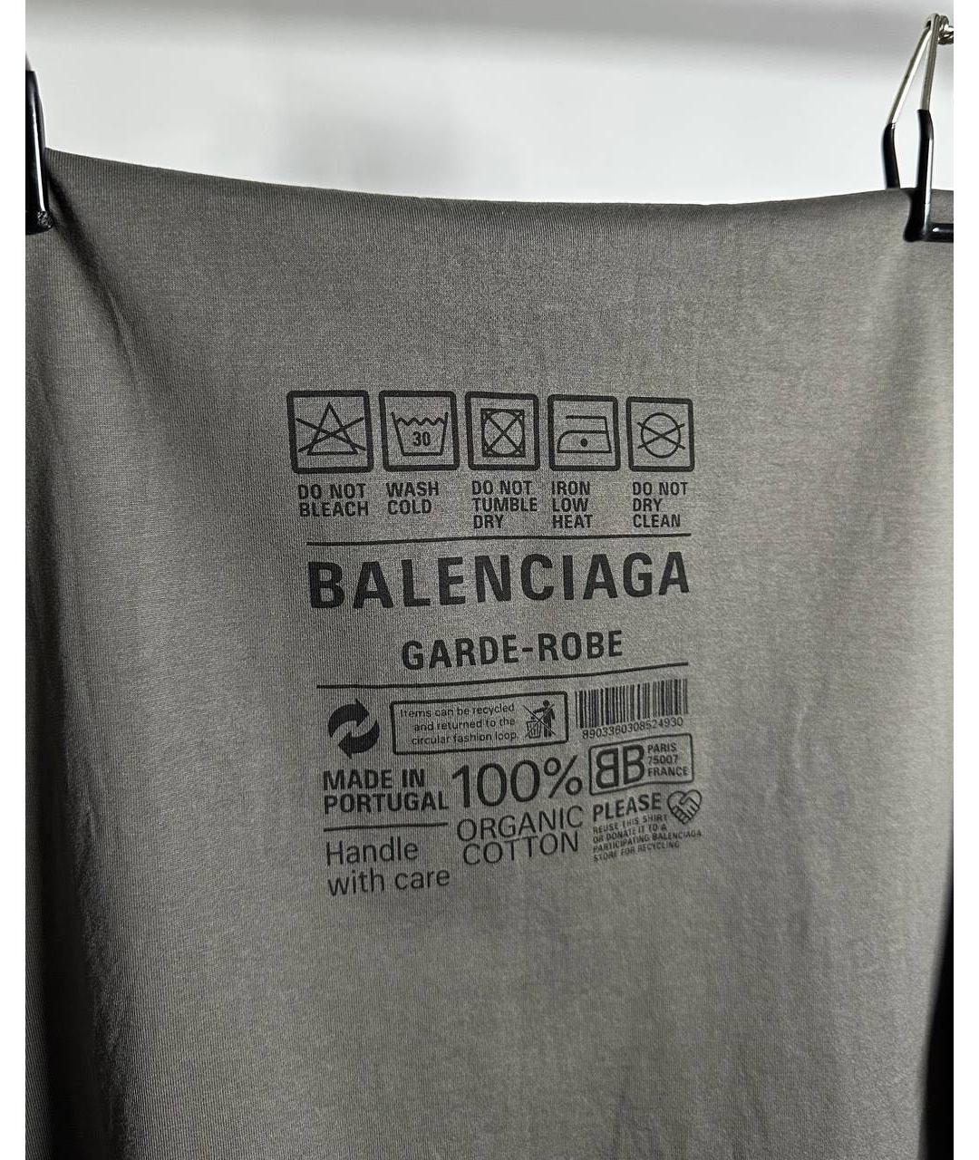 BALENCIAGA Серая хлопковая футболка, фото 5