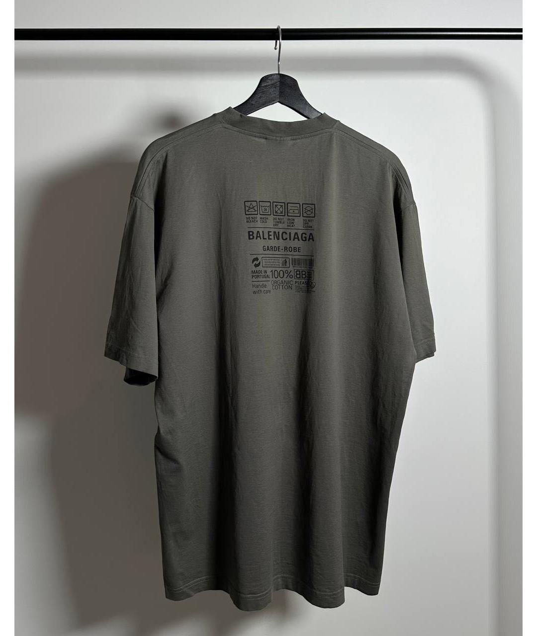 BALENCIAGA Серая хлопковая футболка, фото 2