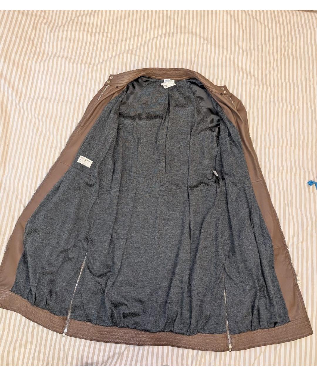 BRUNELLO CUCINELLI Коричневое кожаное пальто, фото 4