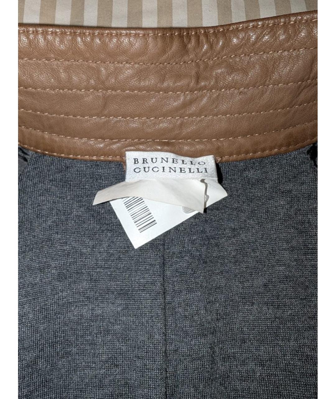 BRUNELLO CUCINELLI Коричневое кожаное пальто, фото 3