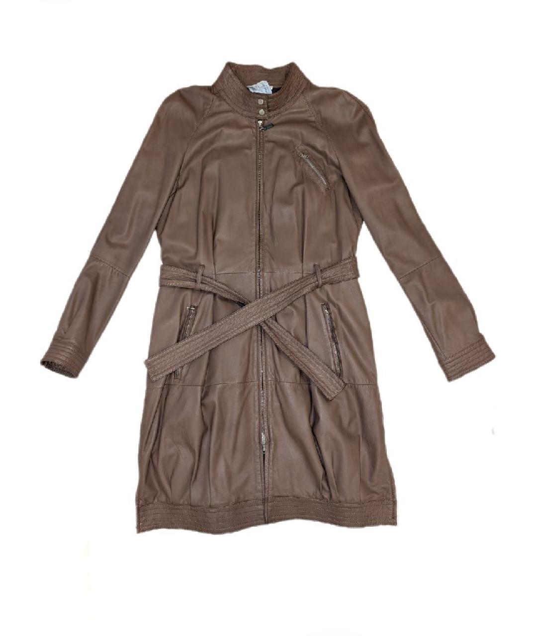 BRUNELLO CUCINELLI Коричневое кожаное пальто, фото 8