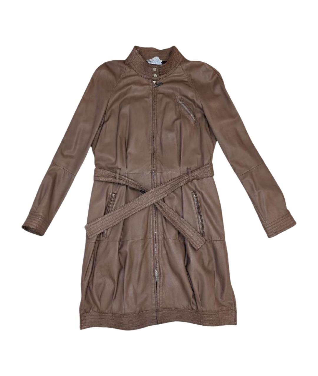 BRUNELLO CUCINELLI Коричневое кожаное пальто, фото 1