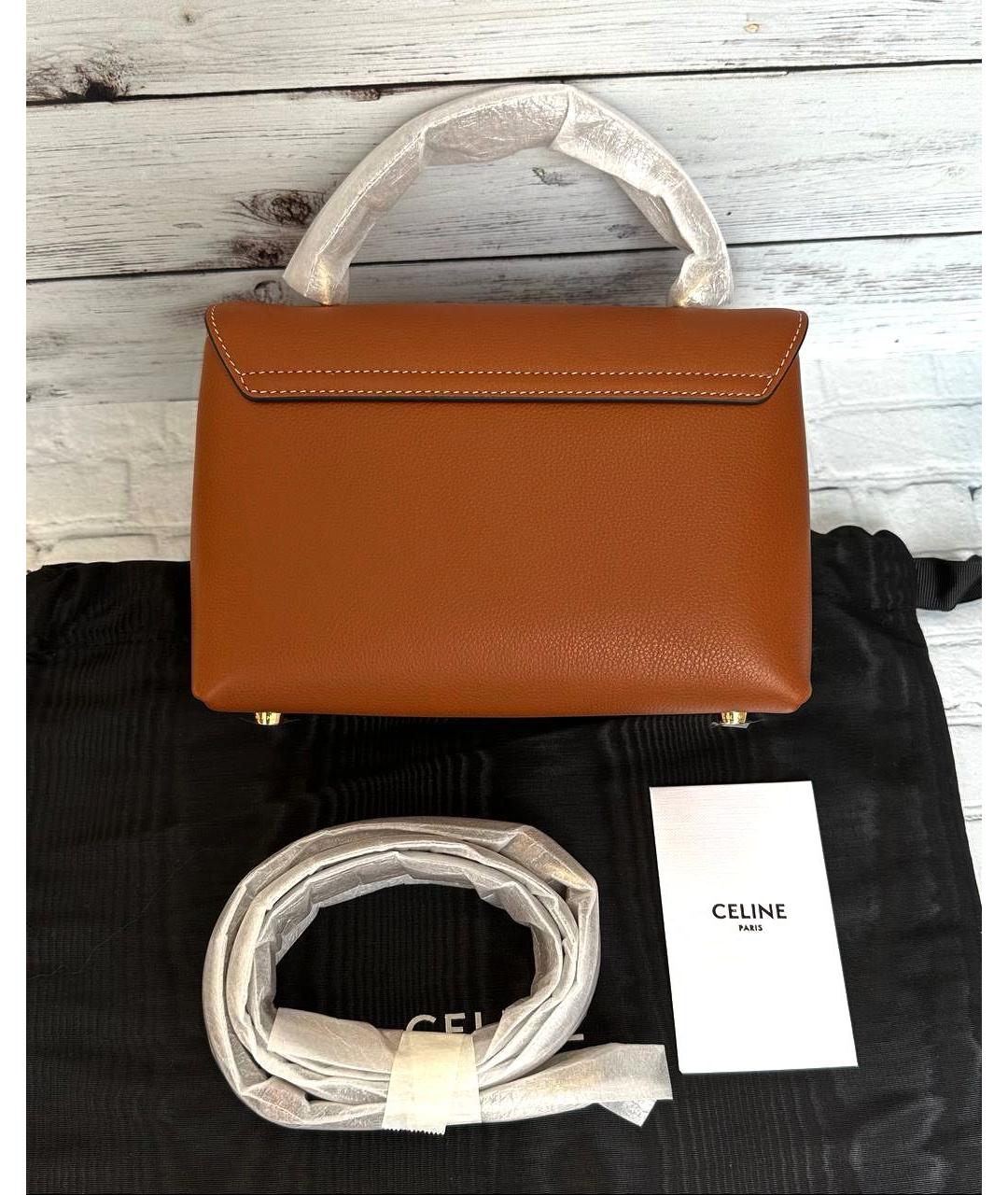 CELINE Коричневая кожаная сумка с короткими ручками, фото 3