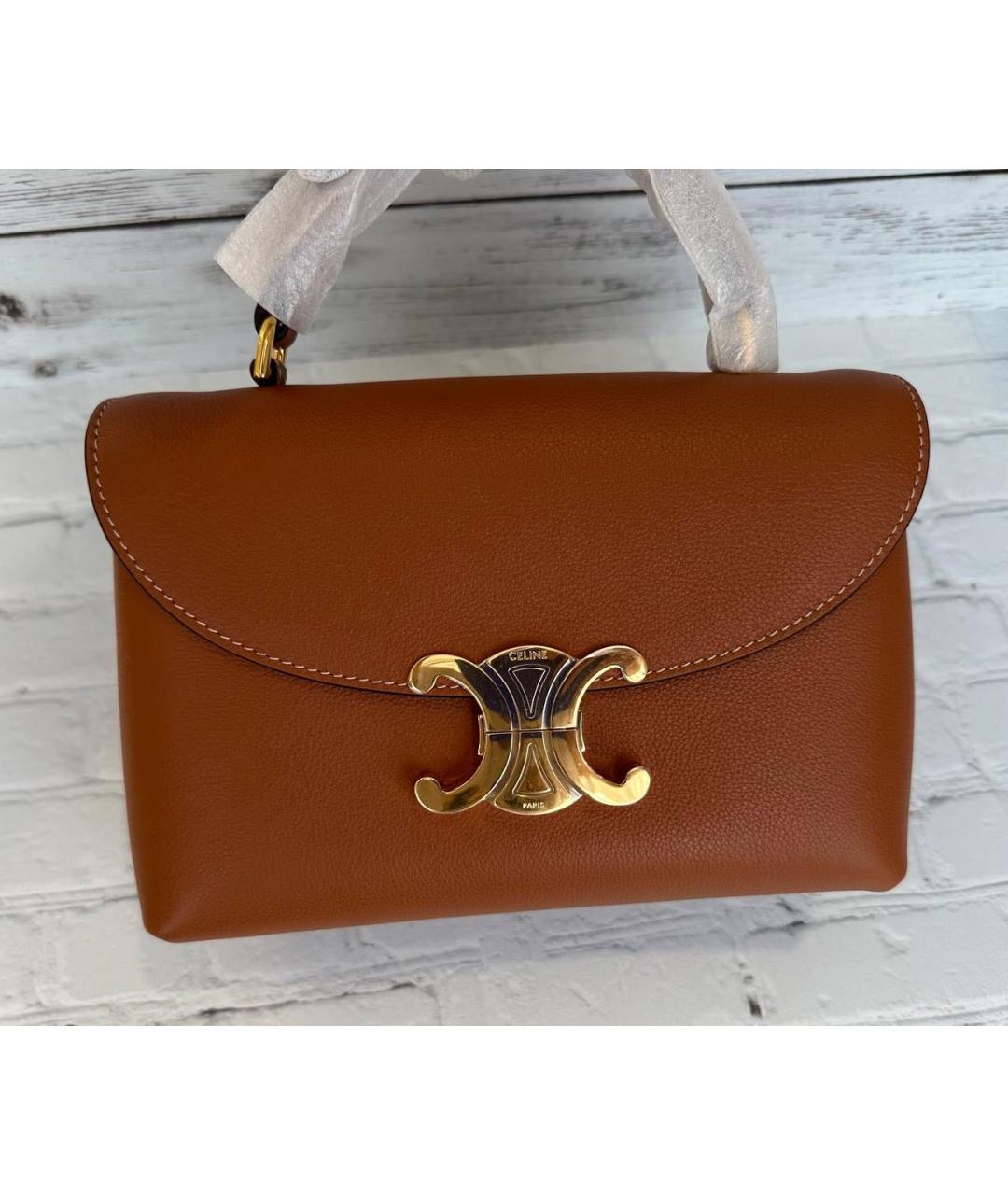 CELINE Коричневая кожаная сумка с короткими ручками, фото 8