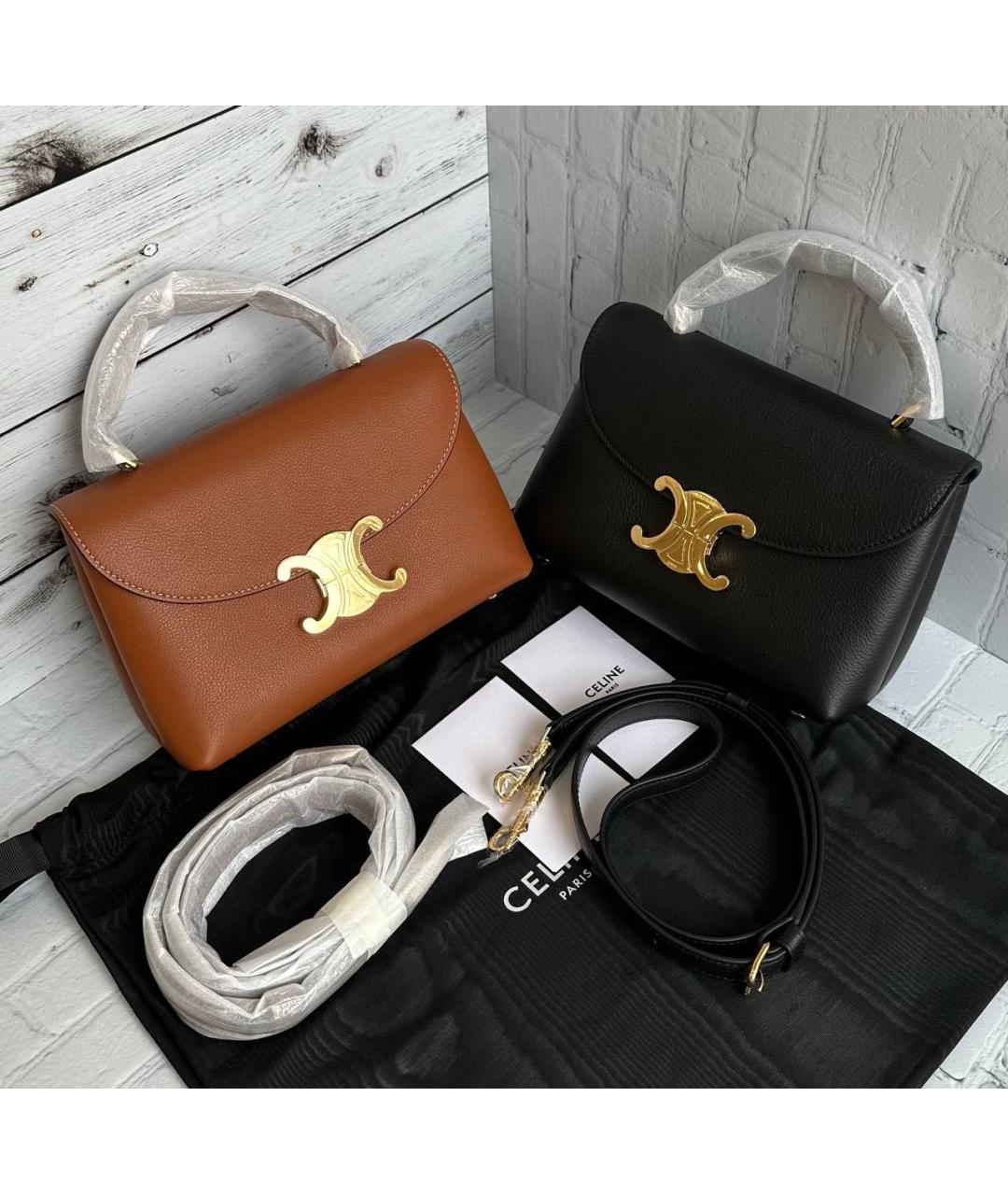 CELINE Коричневая кожаная сумка с короткими ручками, фото 7