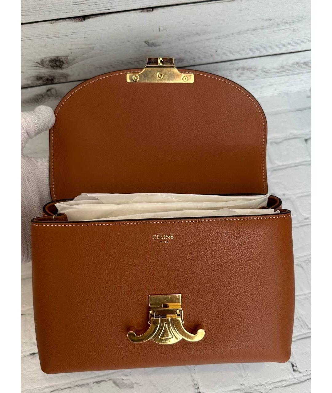 CELINE Коричневая кожаная сумка с короткими ручками, фото 5