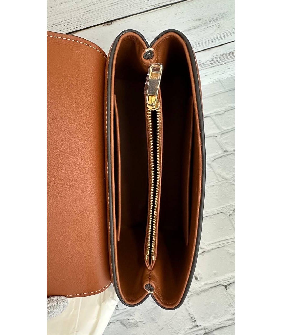 CELINE Коричневая кожаная сумка с короткими ручками, фото 4